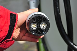 A CHAdeMO EV Charging Connector held in hand