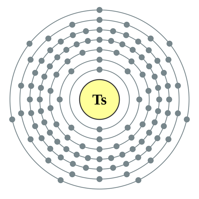 Electron shells of tennessine (2, 8, 18, 32, 32, 18, 7(predicted))