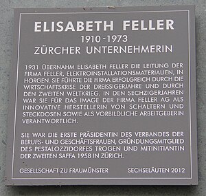 Elisabeth Feller Gedenktafel, Stockerstrasse 9, Zürich