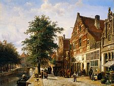 Zuider Havendijk rond 1868, geschilderd door Cornelis Springer
