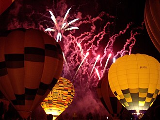 Night glow with fireworks at the European Balloon Festival, July, 2008 European Balloon Festival-2008- night glow and fireworks 1.jpg