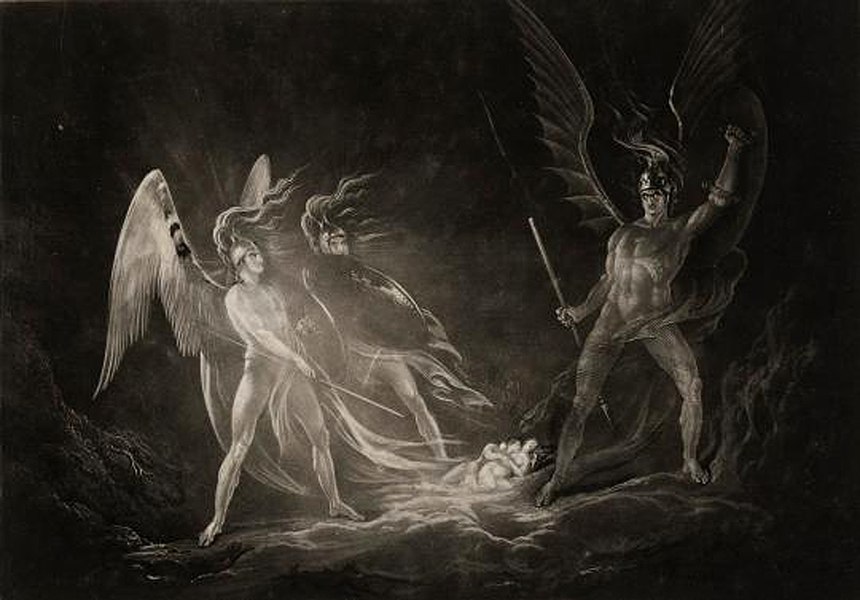 John Martin, Eve's Dream, Satan Aroused, from Paradise Lost (1824–1827). Mezzotint, plate, 14 × 20.2 cm. Museum of Fine Arts, Houston