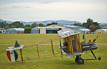 A replica World War 1 F.E.2 fighter. This aircraft uses a tailskid. The small wheel at the front is a safety device intended to prevent nose-over accidents FE2B, Masterton, New Zealand, 25 April 2009 05.jpg
