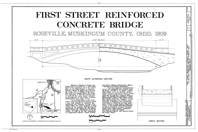 File:First Street Reinforced Concrete Bridge, Spanning Moxahala Creek at First Street (CR 7), Roseville, Muskingum County, OH HAER OHIO,60-ROSE,1- (sheet 1 of 1).png