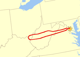 Die Route von Flug 77 laut offizieller Untersuchungskommission.