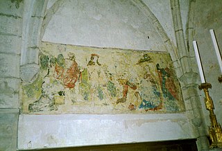Peinture murale de l'adoration des mages dans l'église de Saint-Laurent-la-Roche