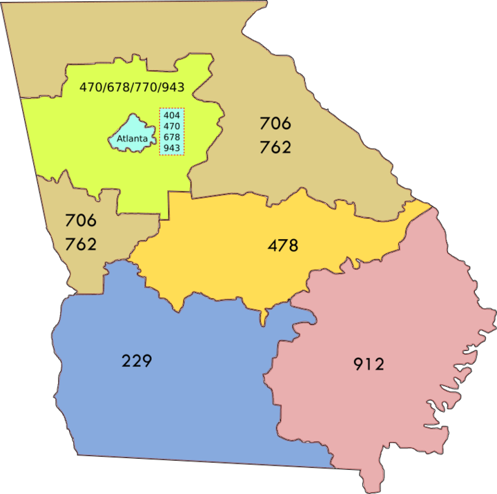 All numbering plan areas in Georgia