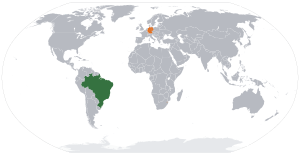 Mapa indicando localização da Alemanha e do Brasil.