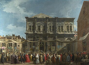La Festa di San Rocco, tableau de Canaletto qui montre la façade inachevée de l'église San Rocco