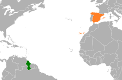 Guyana ve İspanya'nın konumlarını gösteren harita