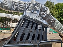 Temperature control systems and foil insulation added to Hammersmith Bridge, London, to prevent heat damage Hammersmith Bridge footing cooled in heatwave.jpg