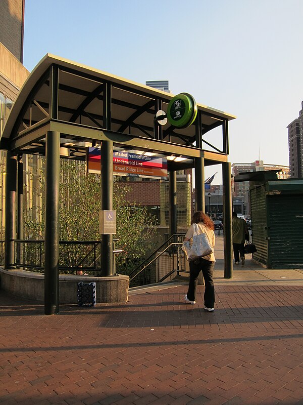 A street entrance with signage showing all three lines