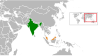 Location map for India and Malaysia.