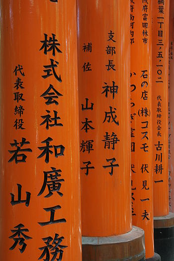 Inscriptions on torii, Fushimi Inari shrine, Kyoto.jpg