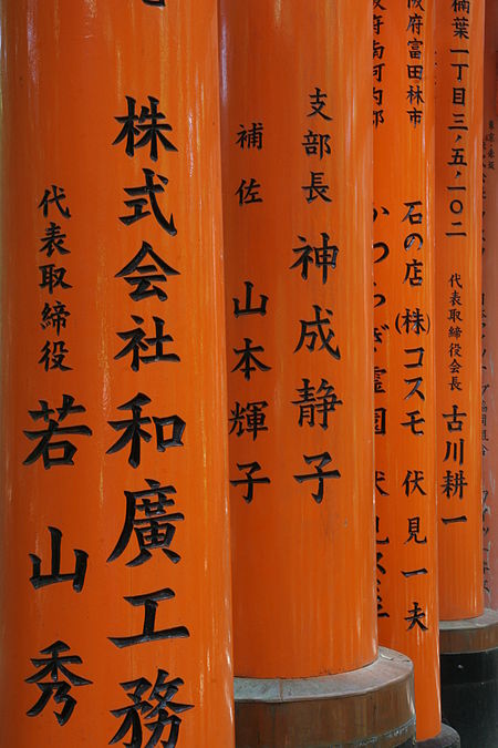 ไฟล์:Inscriptions on torii, Fushimi Inari shrine, Kyoto.jpg