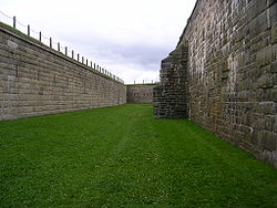 Halifax, Nova Scotia, Canada. 5th Sep, 2005. The Fort George defense wall,  a fortified summit of Citadel Hill, a Canadian National Historic Site,  rises above Halifax, Nova Scotia and its harbor. The