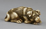 Izumiya Tomotada, netsuke i form av en hund, sent 1700-tal