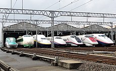 JR East Shinkansen lineup at Niigata Depot 201210.jpg