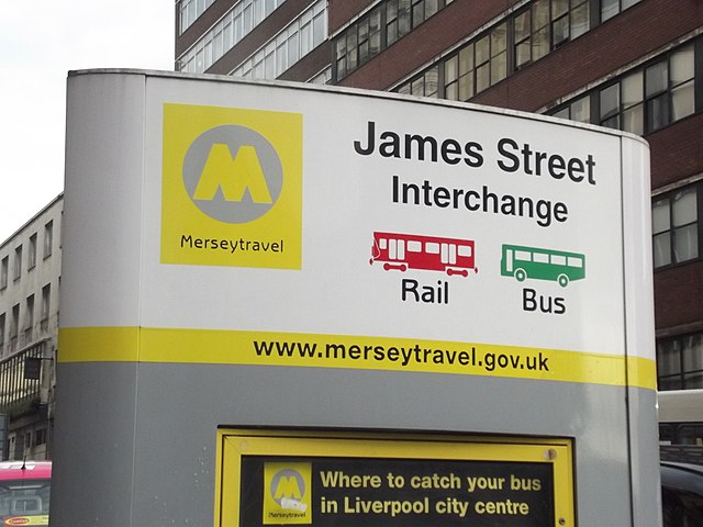 Merseytravel bus and rail sign on St James Street