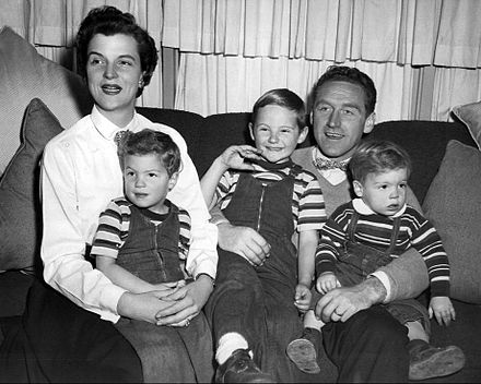 Nancy Mygatt and Whitmore in 1954 with their sons (from left): Stephen, James Jr., and Danny