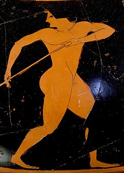 An Ancient Greek javelin thrower represented on a vase, c.520 B.C.