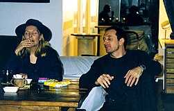 Joni Mitchell and Peter Bogner listening to premix of Herbie Hancock's Gershwin's World (Venice Beach, California, in 1999) Joni Mitchell and Peter Bogner.jpg