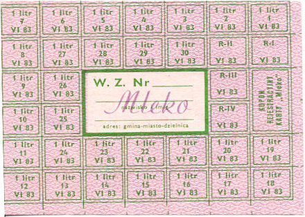 Polish milk ration stamp from 1981 to 1983.