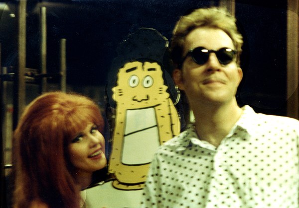 Pierson and Schneider in Boston during the Cosmic Thing tour, 1989