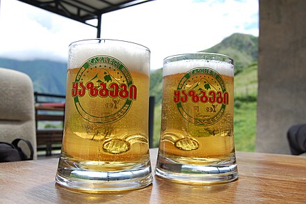 Beer glasses with the Kazbegi brewery logo