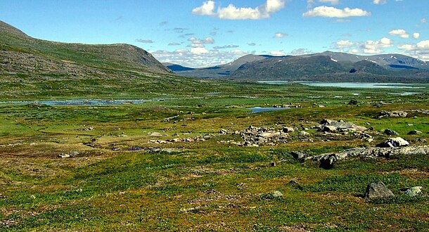 Vidderna i den södra delen av Kukkesvagge. Vy söderut mot sjön Lietjit-Jaure