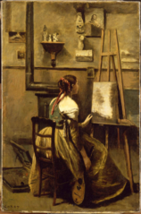 L'Atelier de l'artiste : Jeune femme assise devant un chevalet