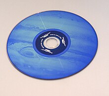 A Labelflash disc engraved with an image of the planet Jupiter. LabelFlash.jpg