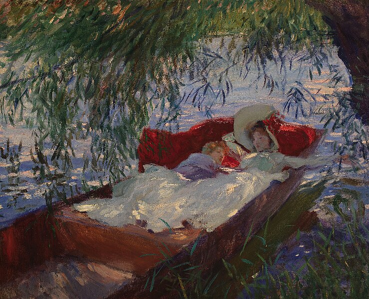 File:Lady and Child Asleep in a Punt under the Willows - John Singer Sargent.jpg