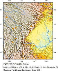 Магнитуда 7.9 ВОСТОЧНАЯ СИЧУАНЬ, КИТАЙ - 2008 Historic Seismicity.jpg