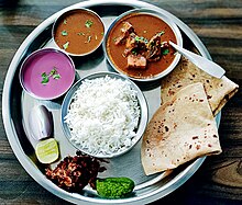 Maharashtrian non-vegetarian thaali Malwani Chicken Thali.jpg