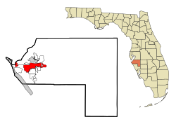 Manatee County Florida Incorporated and Unincorporated areas Bradenton Highlighted.svg