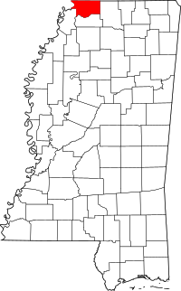 Map of Misisipi highlighting DeSoto County