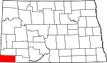 Mapa del estado que destaca el condado de Bowman