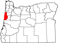 リンカーン郡の位置を示したオレゴン州の地図
