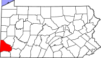 Kort over Pennsylvania med Washington County markeret
