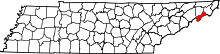Harta e Unicoi County në Tennessee