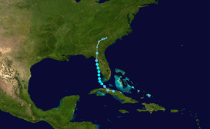 تتشكل عاصفة صغيرة قبالة سواحل كوبا وتستمر شمالًا قبل أن تصل إلى اليابسة في فلوريدا كعاصفة استوائية.