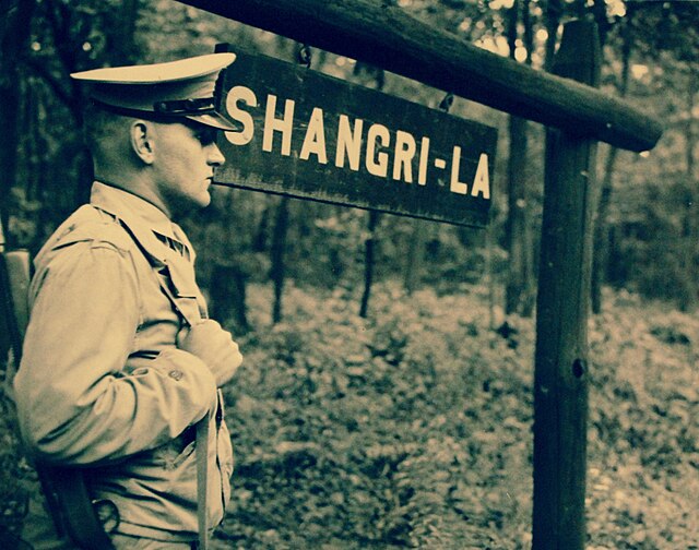 U.S. Marine standing guard at Shangri-La (1944)