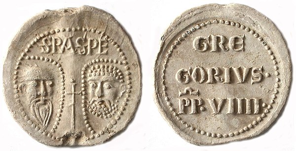 Lead bulla (obverse and reverse) of Gregory IX, pope 1227 to 1241