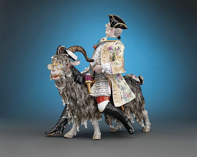 Count Brühl's Tailor on a Goat - satirical porcelain figure by Meissen