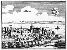 Ansicht der Stadt Arbon auf einem Stich von Matthäus Merian, 1643