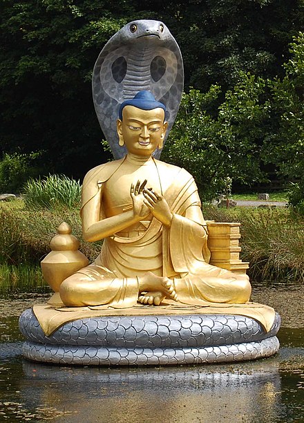 A statue of one of the most important Buddhist philosophers for Tibetan Buddhist thought, Nagarjuna, at Samye Ling (Scotland).