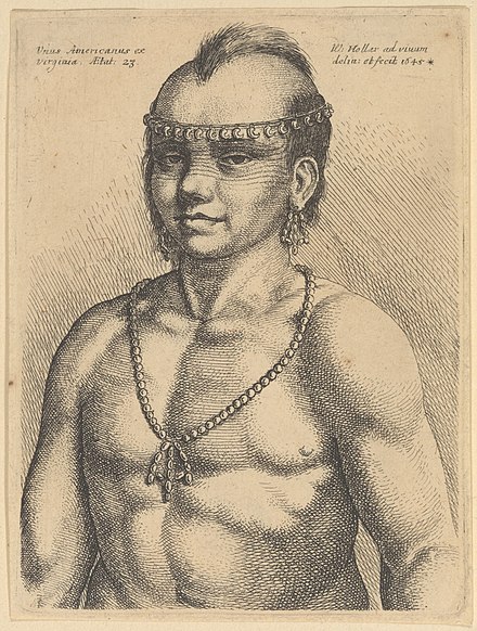 Wenceslaus Hollar, Native American Indian, "Unus Americanus ex Virginia", sketch, 1645