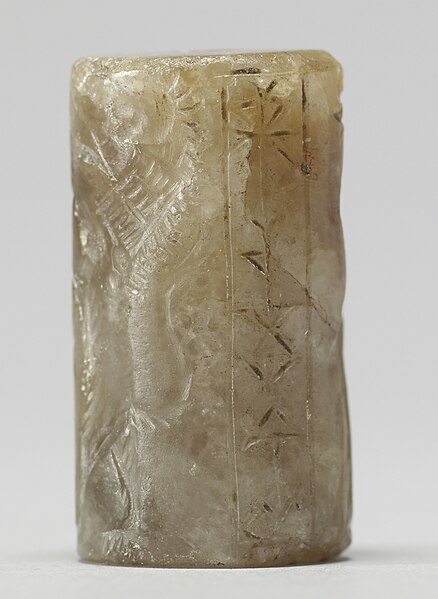 File:Near Eastern - Cylinder Seal with Bull and Lion on Hind Legs - Walters 42720 - Side G.jpg