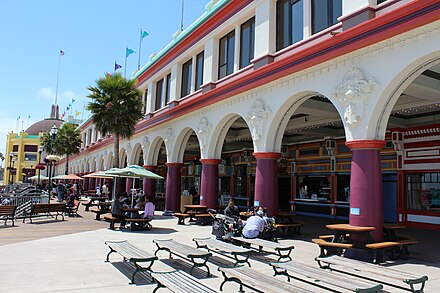 Shops and restaurants at the Santa Cruz Beach Boardwalk.